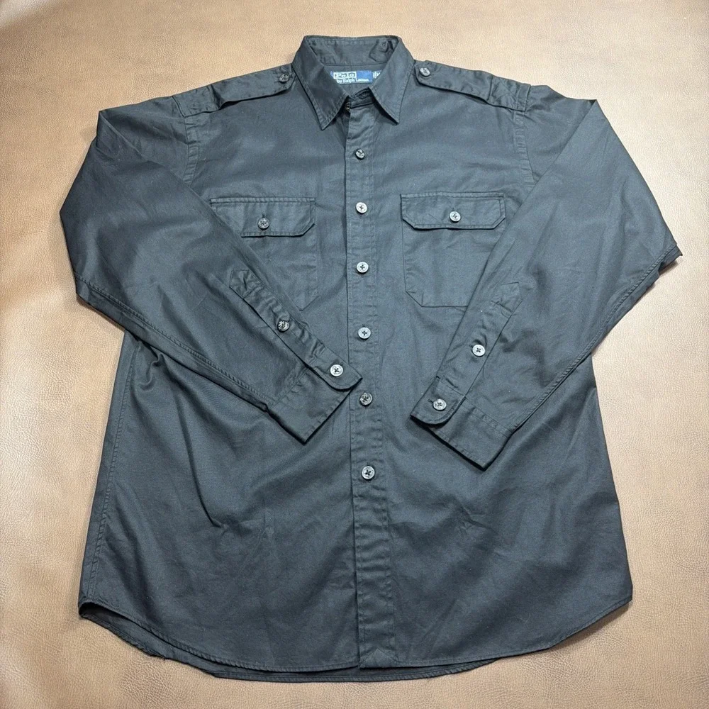 VTG Polo Ralph Lauren Military Shirt Men's M Black Navy Nautical Cargo Baggy 90s